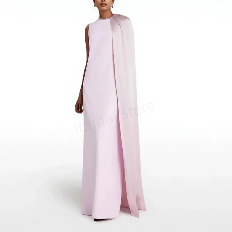 

Customized Elegant Satin Evening Dresses Arabic Prom Party Gowns Sleeveless O-Neck Wedding Guest Dresses Muslim Gowns For Women