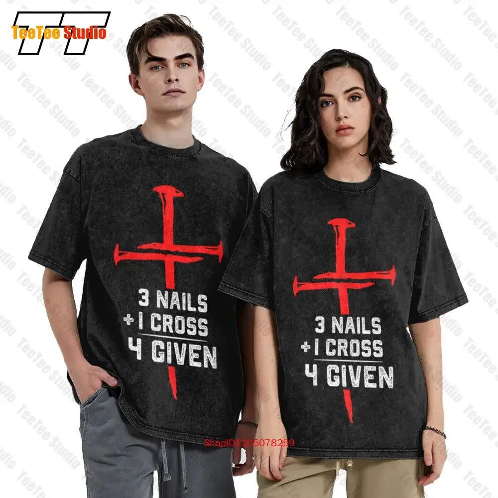 Jesus 3 Nails Plus 1 Cross 4 Given Religious Christianitys Vintage Oversized T-Shirt S6B4