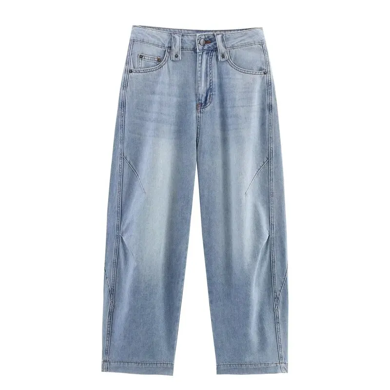 Retro Loose Mid-Waist  Color Versatile Knife-ape Jeans Long Pants Autumn New Arrival Women's Casual High Waist Wide Leg