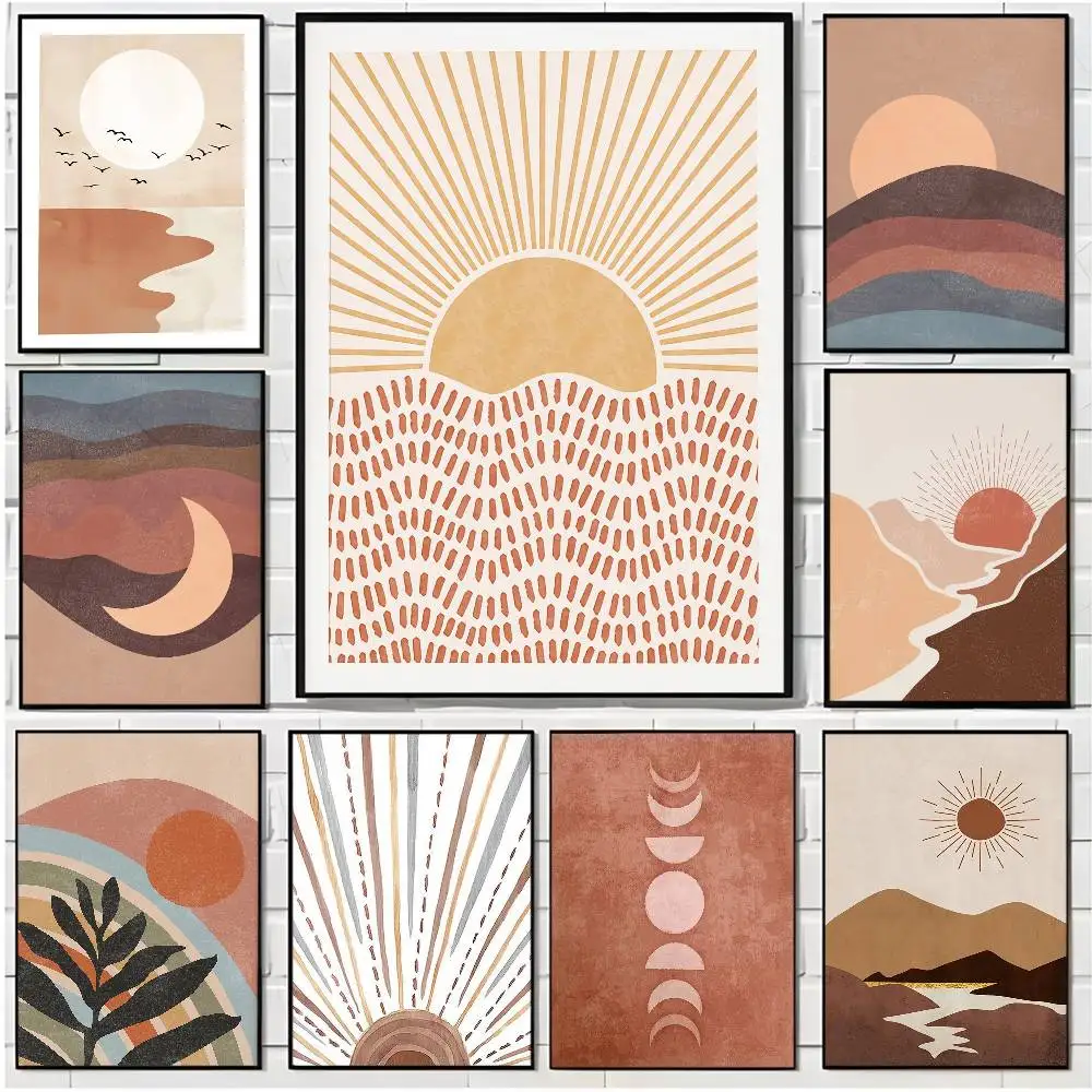 

Morandi Color Matching Abstract Sun Moon Poster HD art sticky wall waterproof home living room bar office aesthetic decoration