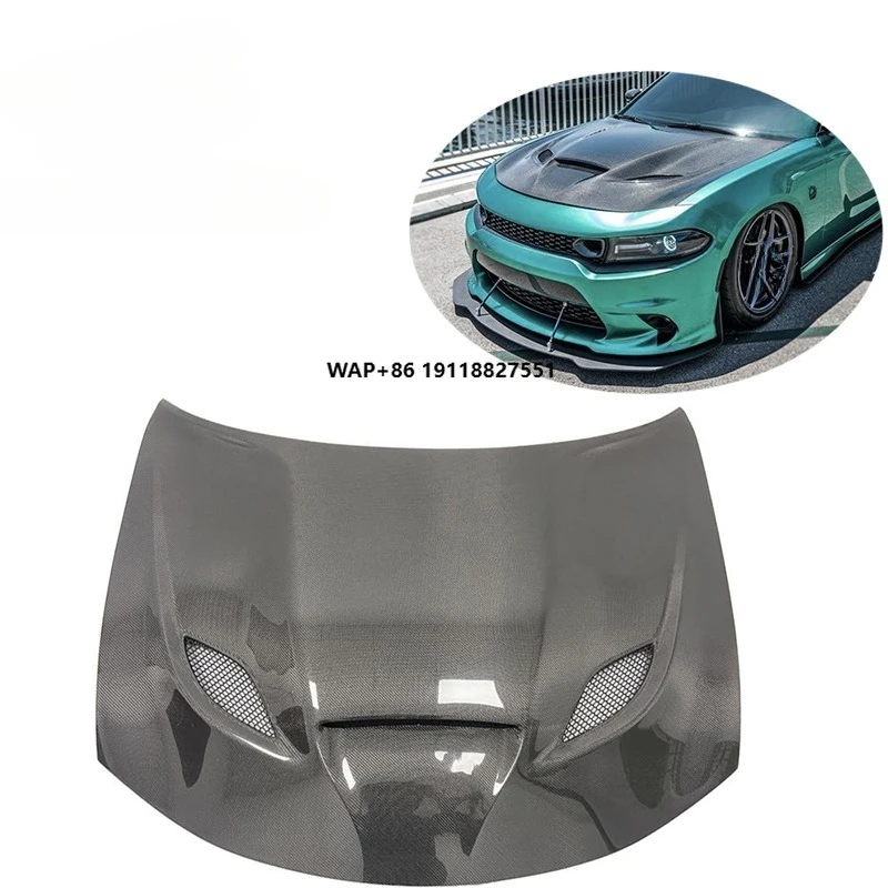 Hellcat Style Carbon Fiber Black Car Engine Hood Fireproof Covers Sport for Dodge Charger 2015+