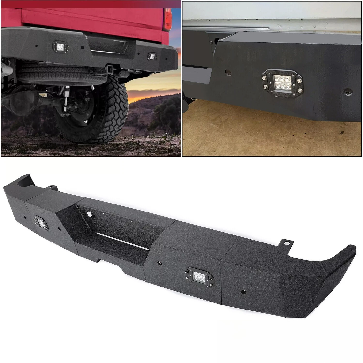 

Off-Road Steel Rear Bumper w/Lights&Sensor Hole For 07-18 Silverado Sierra 1500