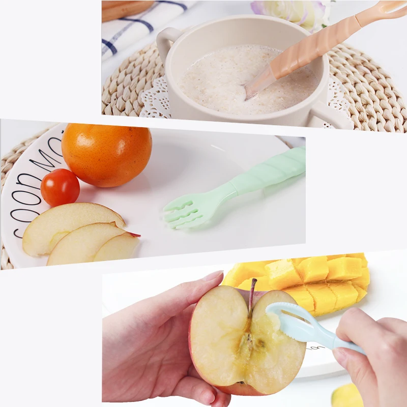 1 Pcs Baby Feeding Spoon Multifunctional Food Spoon Fruit Scraping Mud Comes With Two Replacement Spoons Food Silicone Bpa Free