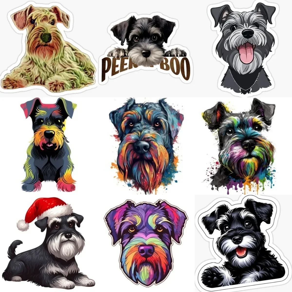 Colour Schnauzer Dog Sticker for Wall Room Table Fridge Window Motorcycle Off-road Bumper Bicycle Car Helmet Decal Customizable