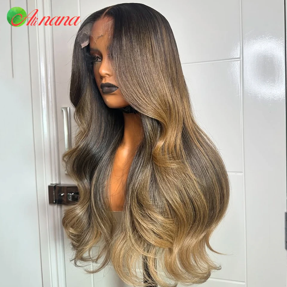 

Omber Brown Blonde Color 13x6 Transparent Lace Frontal Wig Body Wave Pre-Plucked 12A Grade Lace Closure Human Hair Wig For Women