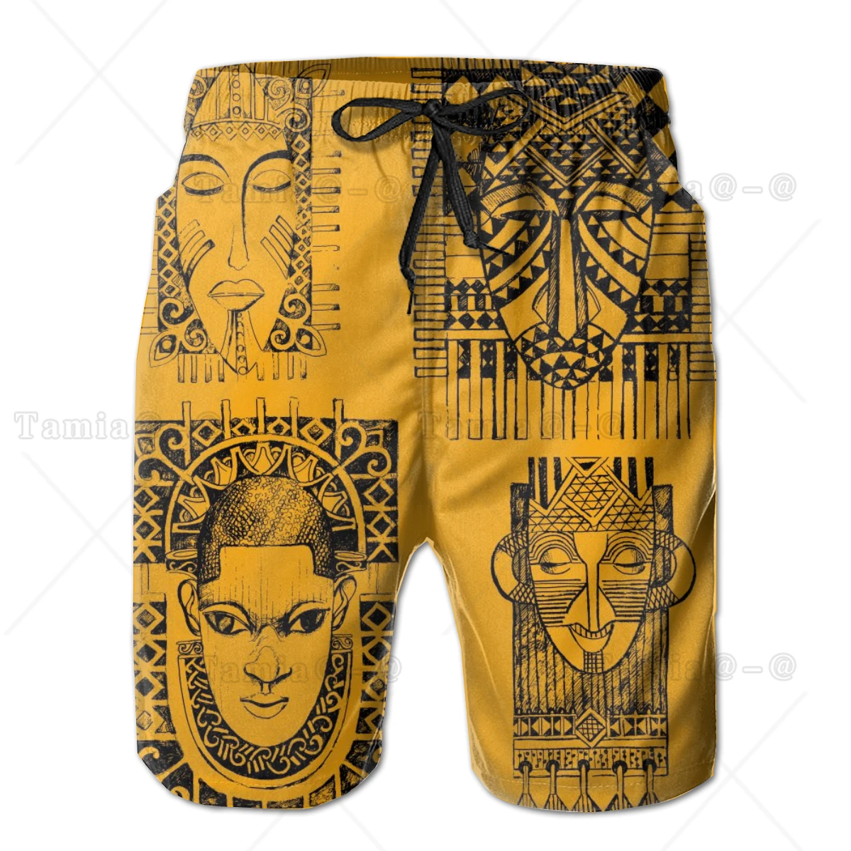 Mens Swimwear Swim Shorts Trunks African Mask Illustration Beach Board Shorts Swimsuits Mens Running Sports Surffing Shorts