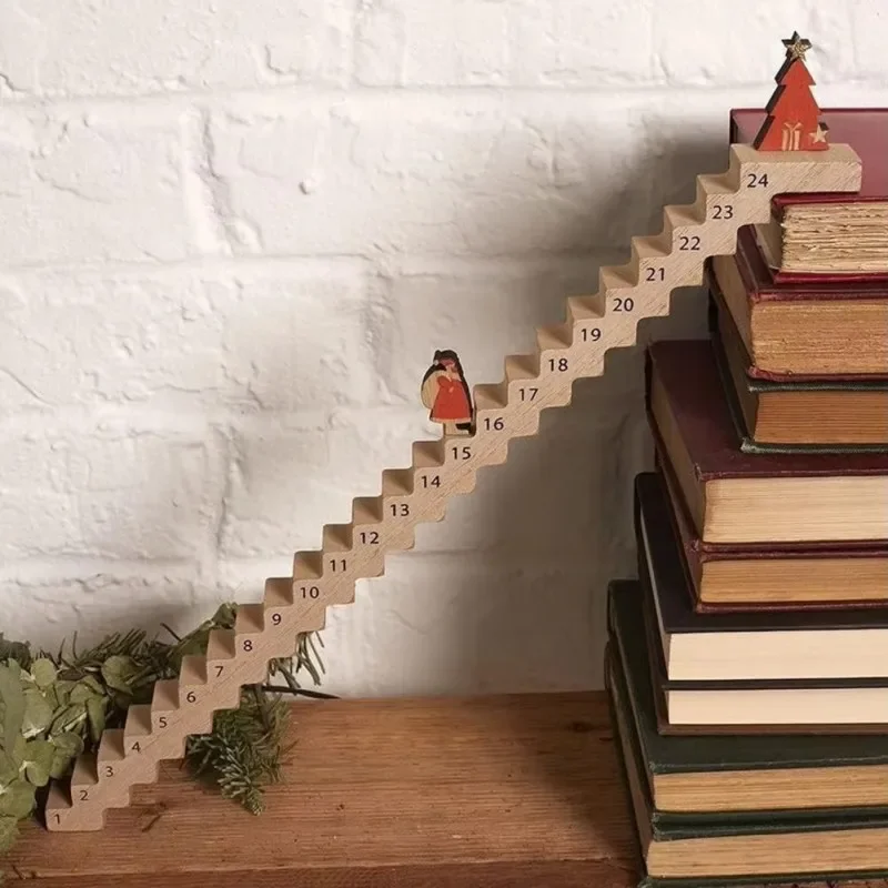 Wood Stairs Climbing Christmas Advent Calendar Santa's Staircase Countdown Calendar Interactive Climbing Stair Toy