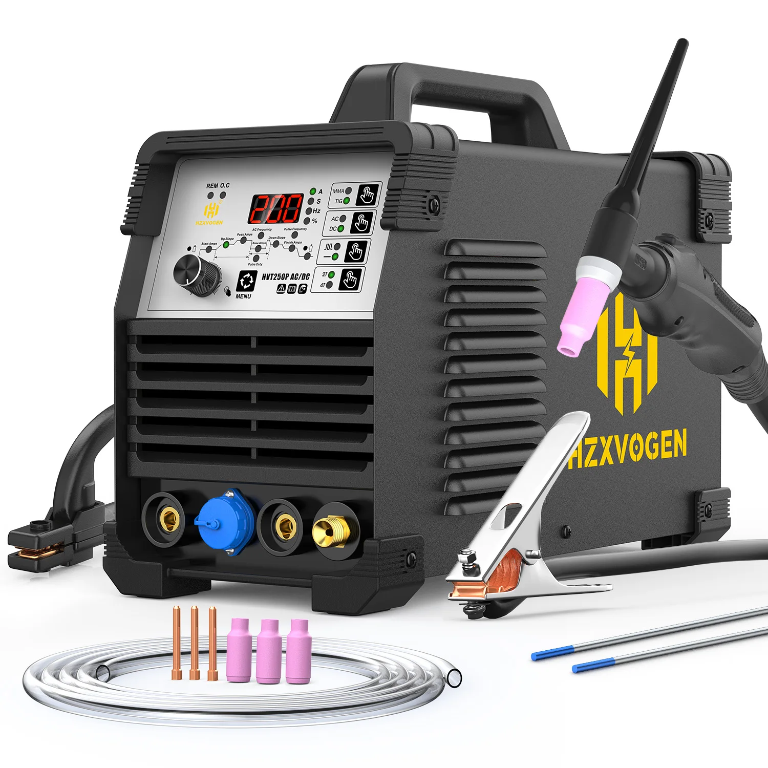 HZXVOGEN HVT250P AC/DC TIG-Schweißgerät 200A Digital Pulse HF TIG MMA ARC Stabschweißmaschine 2T/4T 220V Argon-Schweißgerät für Aluminium Edelstahl