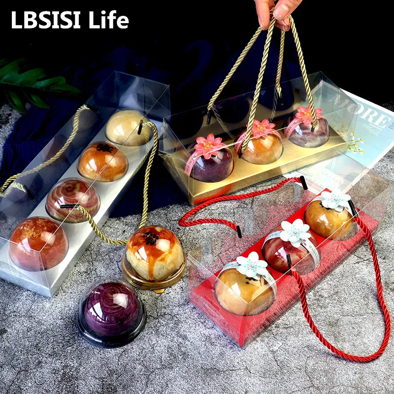 LBSISI Life 10pcs Cupcake Cookie Cake Transparent Box For Egg Yolk Crisp Birthday Wedding Mooncake Handmade Packing With Handle