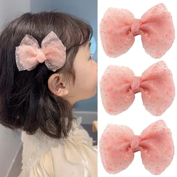 Oaoleer-Pinces à cheveux en mousseline de soie pour enfants, joli nœud papillon en dentelle, épingle à cheveux, accessoires de coiffure coréens, filles douces, ensemble de 2 pièces
