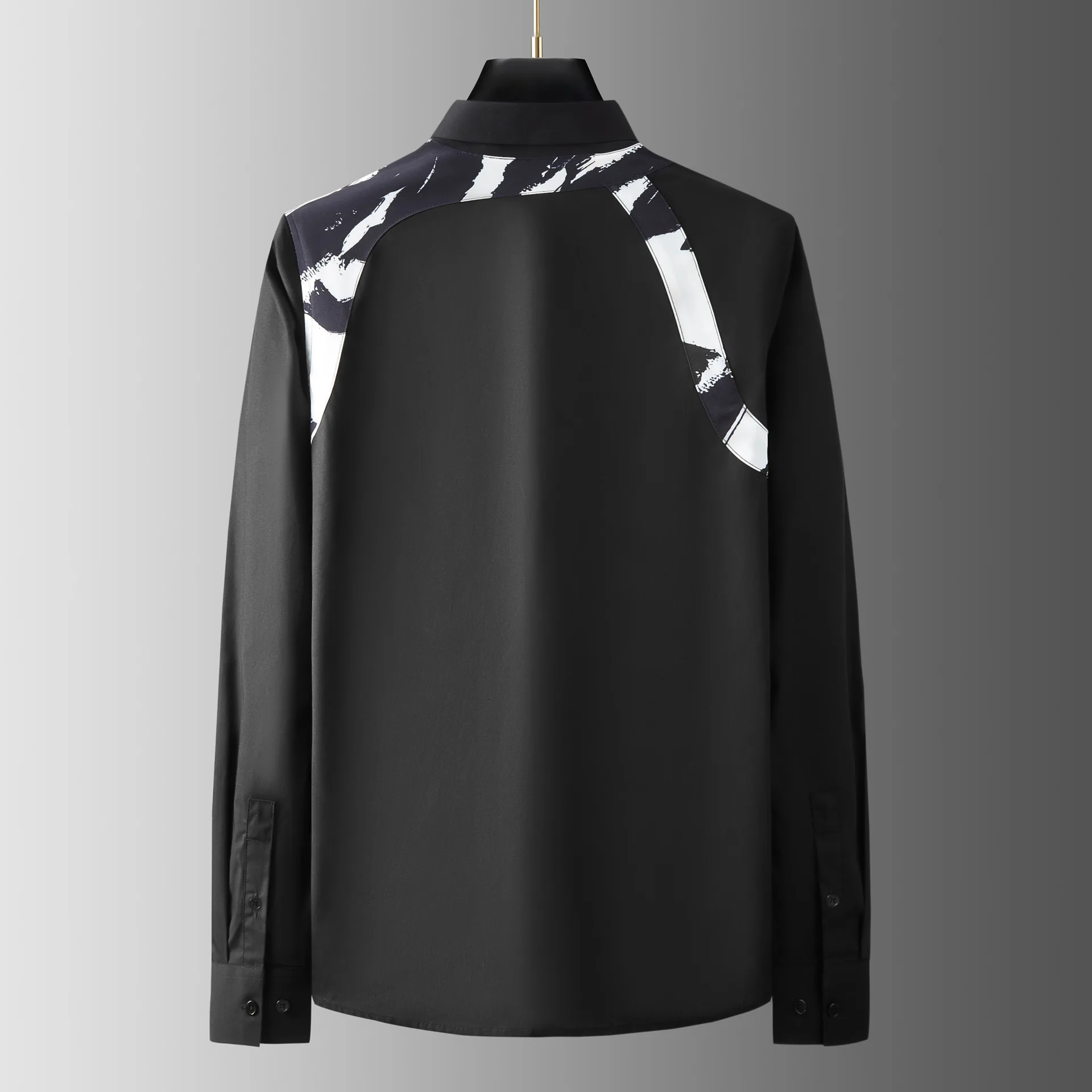 Men's Long Sleeve Shirt with Metal Buckle Camouflage Shoulder Strap Personality Design Slim Fit Versatile High-End Trendy Brand