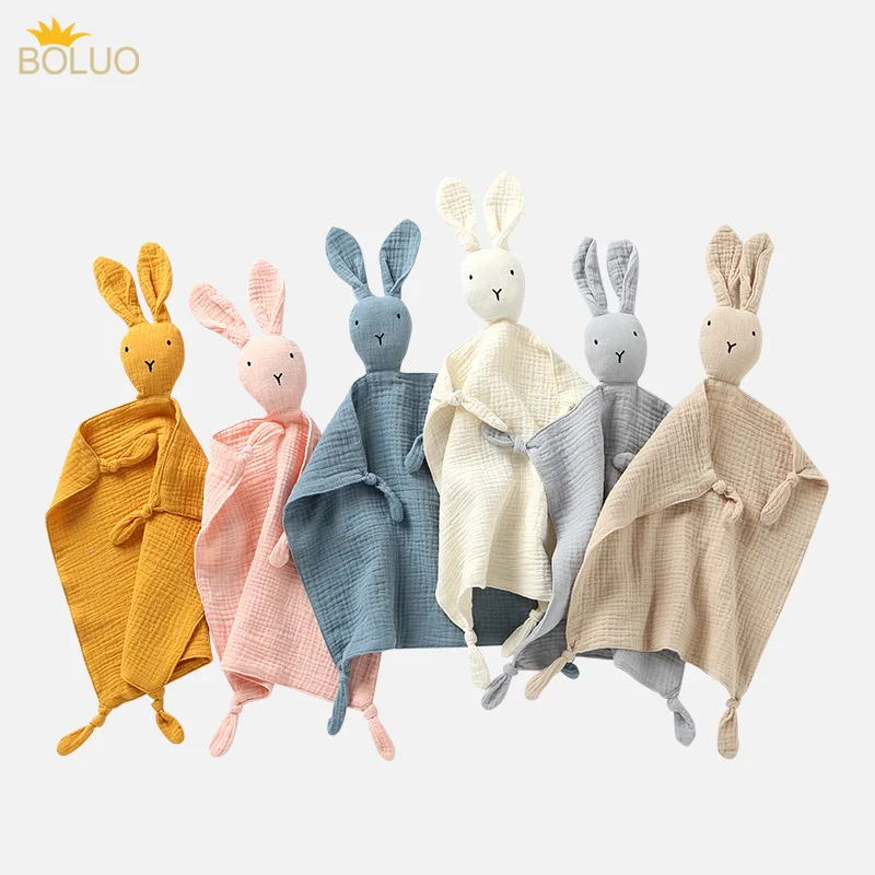 Baby Security Blanket Soft Muslin Animal Toys Lovey Soothing Sensory Toy Cute Rabbit Fabric Cuddle Snuggle Blanket