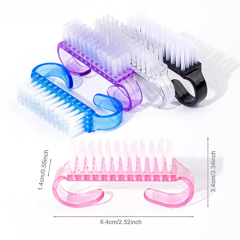 5pcs สีชมพู Bull Horn Shape Handle Grip แปรงเล็บ 6.4*1.4*3.4 ซม.ลบ DustKit ขัดเล็บถู Strip ทําความสะอาดเล็บเครื่องมือ