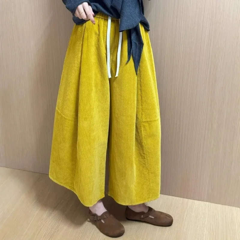 

Corduroy Straight Leg Pants for Women Autumn 2025 New Style Loose and Slimming Eight Inch Wide Leg Pants