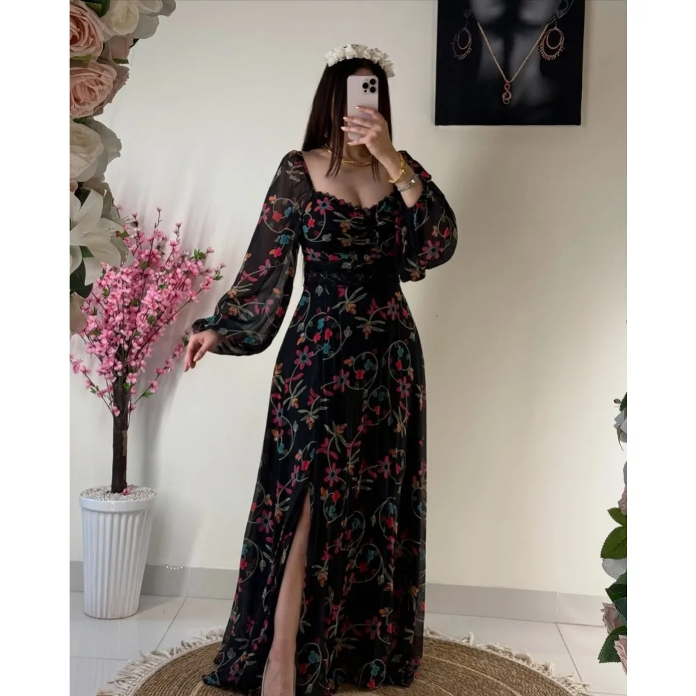 Abayas Dubai Floral Print Süße Kleid Frauen Dubai Arabischen Lange Robe Eid Ramadan Marokko Vestidos Jalabiya Party Lange Kleider 2023