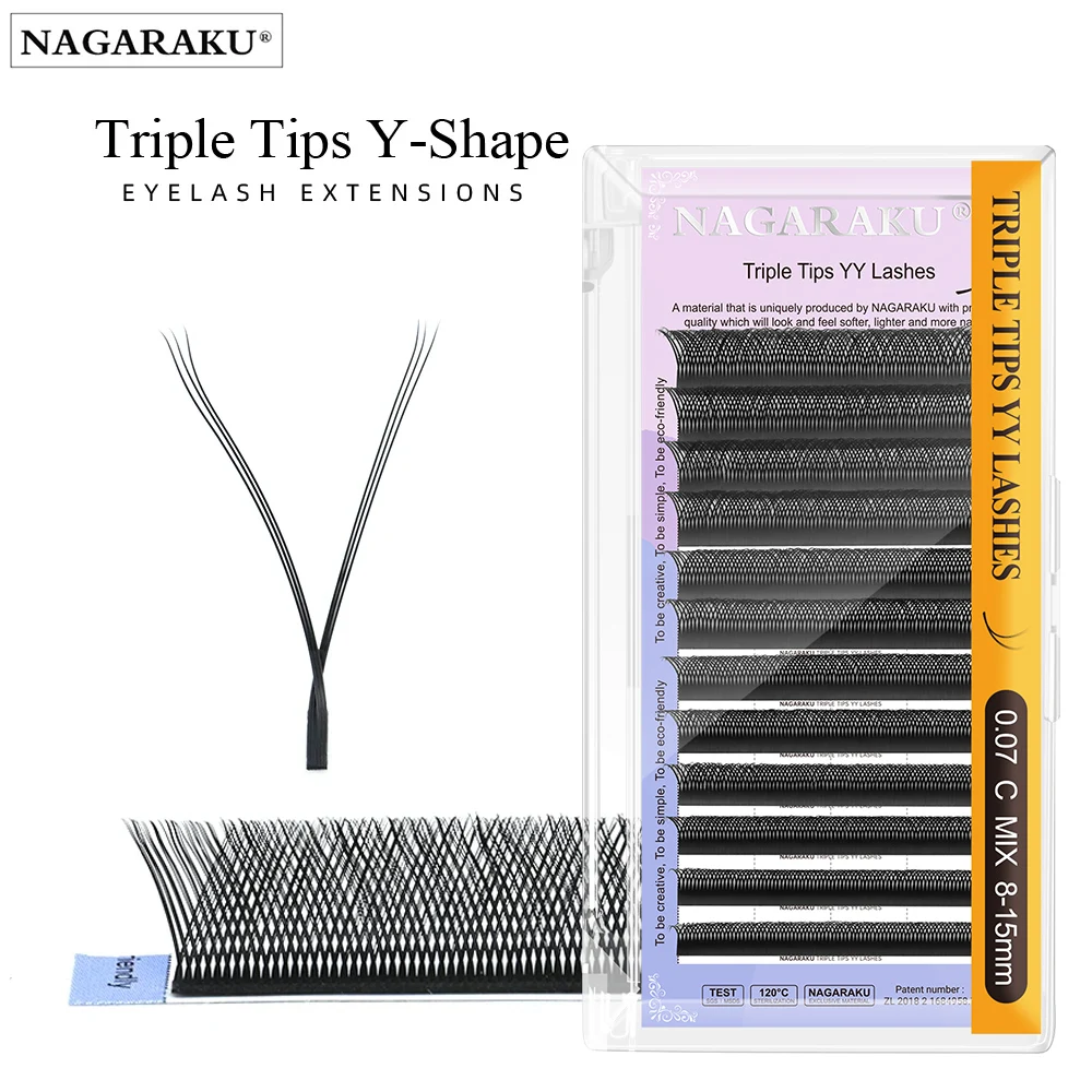 NAGARAKU 3D Y Shape Lashes Three Split Tips Triple YY Eyelash Extensions Interlaced Makeup Eyelashes