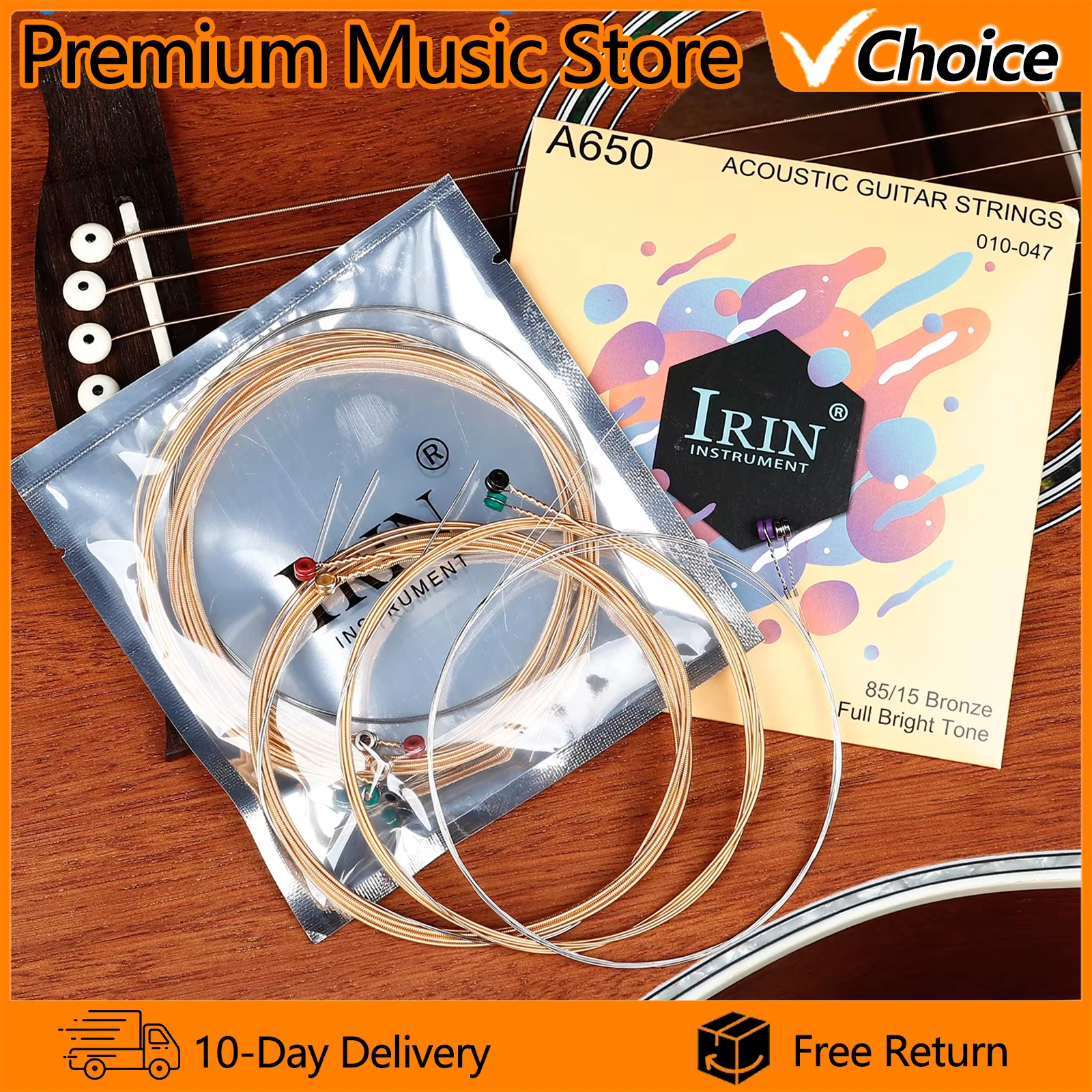 IRIN 10 Sets Acoustic Guitar Strings Phosphor Bronze & Stainless Steel Guitar Strings Anti-Rust Nickel Ball Ends for Folk Guitar