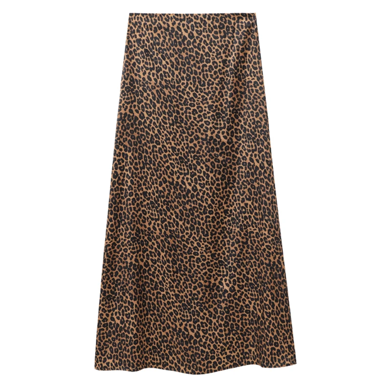 TRAF Spódnice Damskie Vintage Animal Print Spódnica Kobieta Jesień Wysoka Talia Długie Spódnice Dla Kobiet Retro Elegancka Kobieca Spódnica Leopard