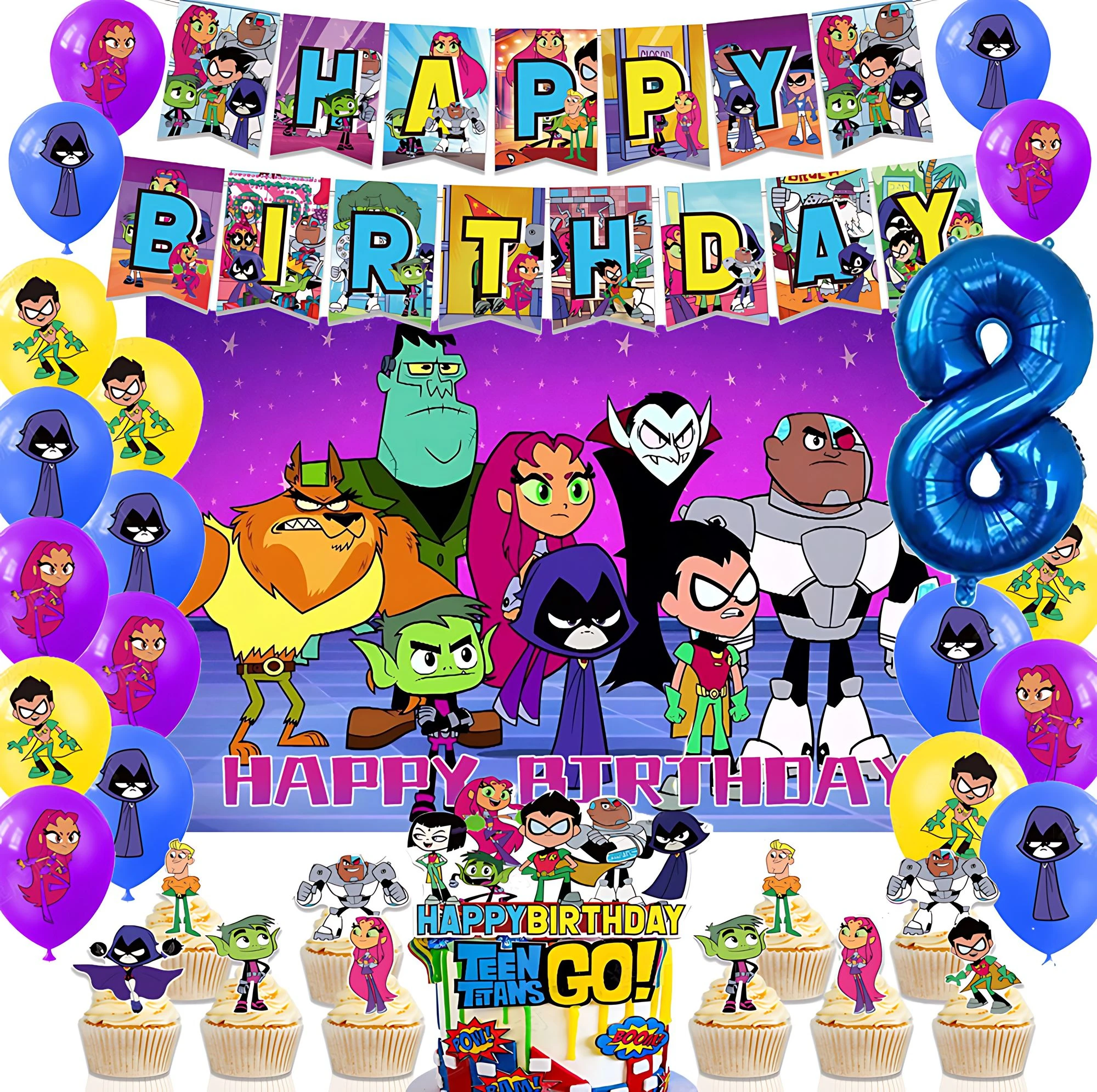 

Cartoon Teening Titans Go Theme Birthday Party Balloon Banner Background Decoration Cake Topper Child Baby Party Supplies Gifts