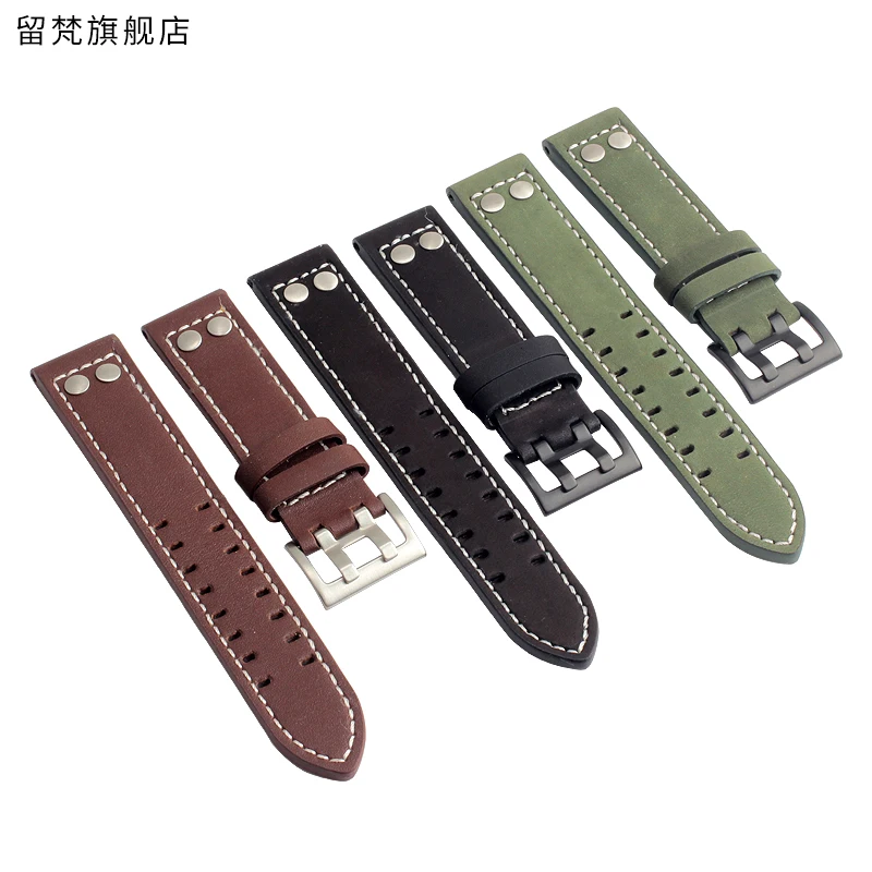 For Hamilton Strap Genuine Leather Jazz Eternal Khaki Aviation Series H77696793 77616533 Men's Double Hole Rivet Watchband 20 22