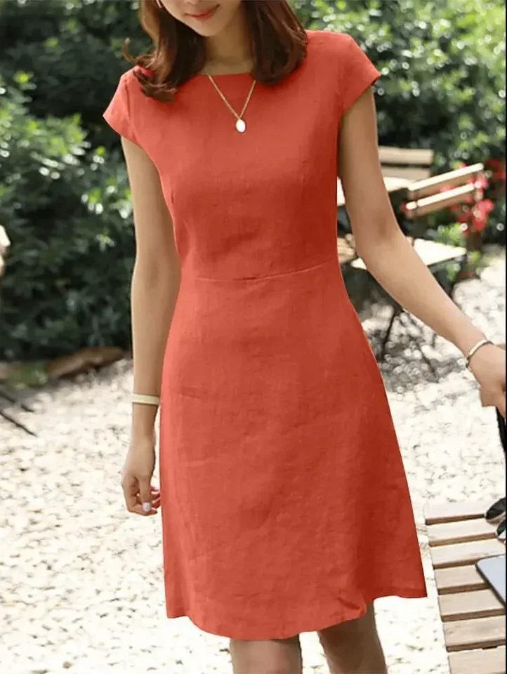 

Spring Cotton Linen Women's Dresses O-neck Short Sleeve A-line Casual Dresses Female Trendy Fashion Loose Clothes Ladies