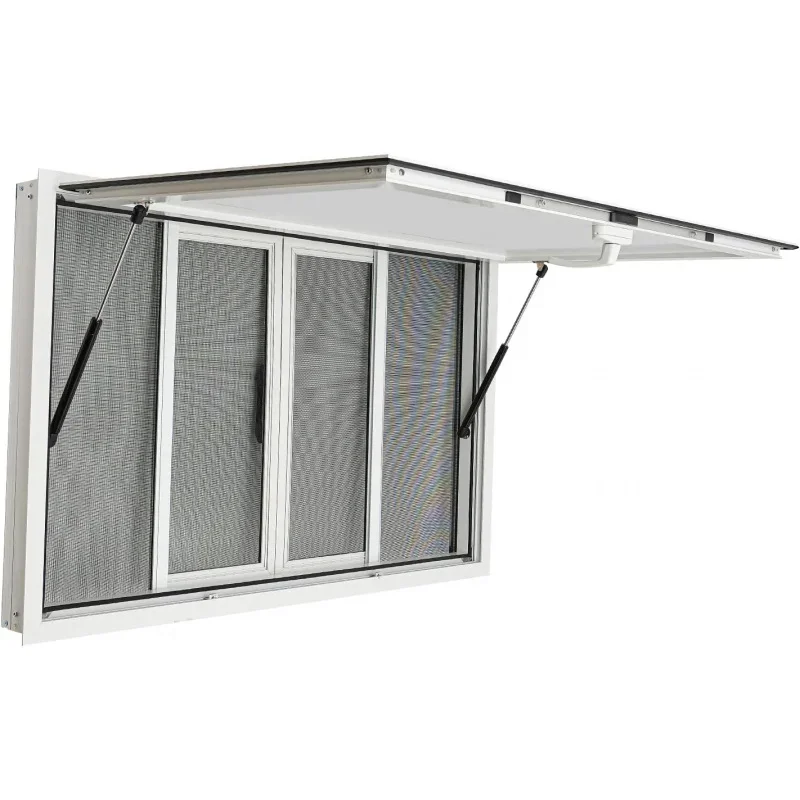 Concession Window 48'' x 30'', Aluminum Alloy Food Truck Service Window with 4 Horizontal Sliding Screen Windows & Awning Door &