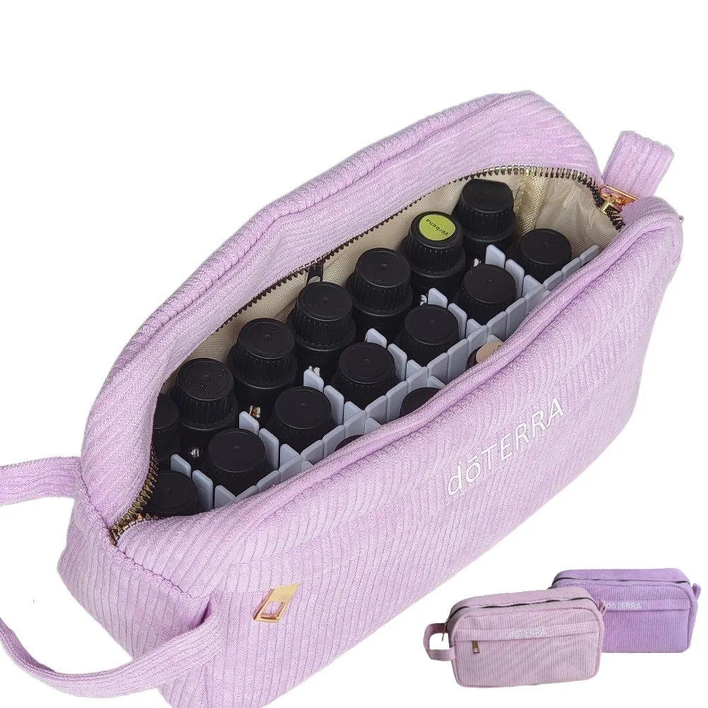 Bolsa de almacenamiento de aceites esenciales de pana, 14 ranuras, 15ML, estuche de aceite esencial de viaje, organizador de transporte de Perfume portátil, bolsa de cosméticos
