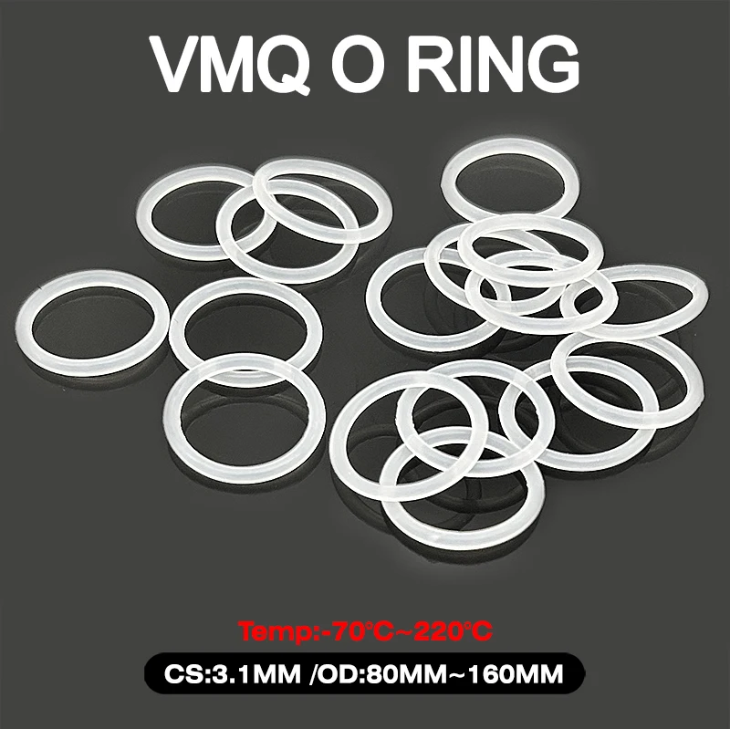 

10Pcs Silicone Ring Gaskets CS 3.1mm OD 80mm ~ 160mm VMQ White Food Grade Waterproof Washer Rubber Silicone Gasket Rubber O-Ring