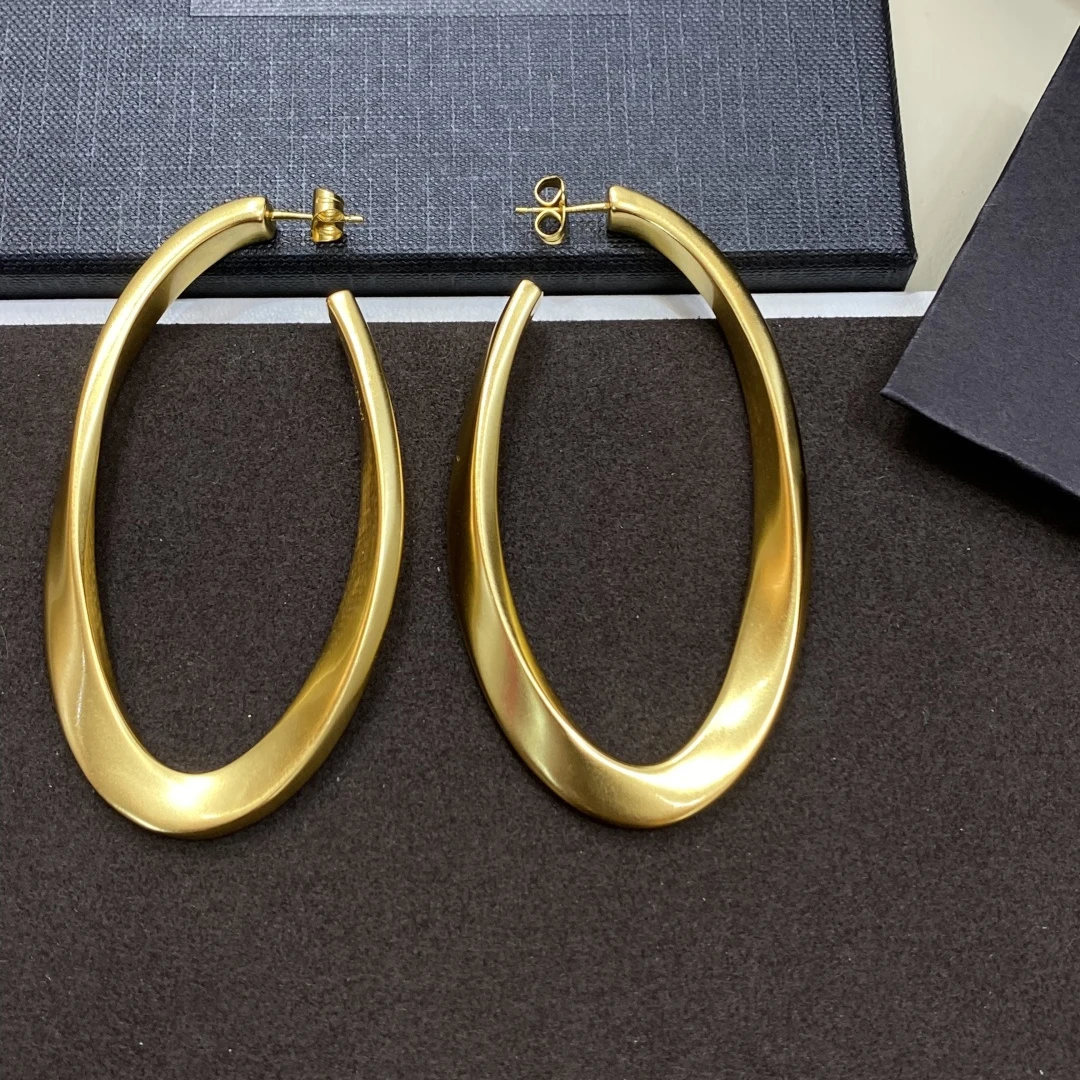

Europe Hot Designer Brass Plated Gold Oval Matte Geometric Earrings Women Brand Retro Luxury Jewelry Trend