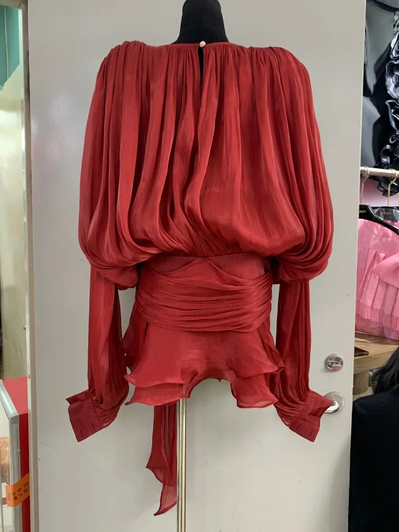 KBQ Temperament Solid Chic Dresses For Women Round Neck Long Sleeve Spliced Lace Up Elegant Chic Dress Female Fashion Winter New