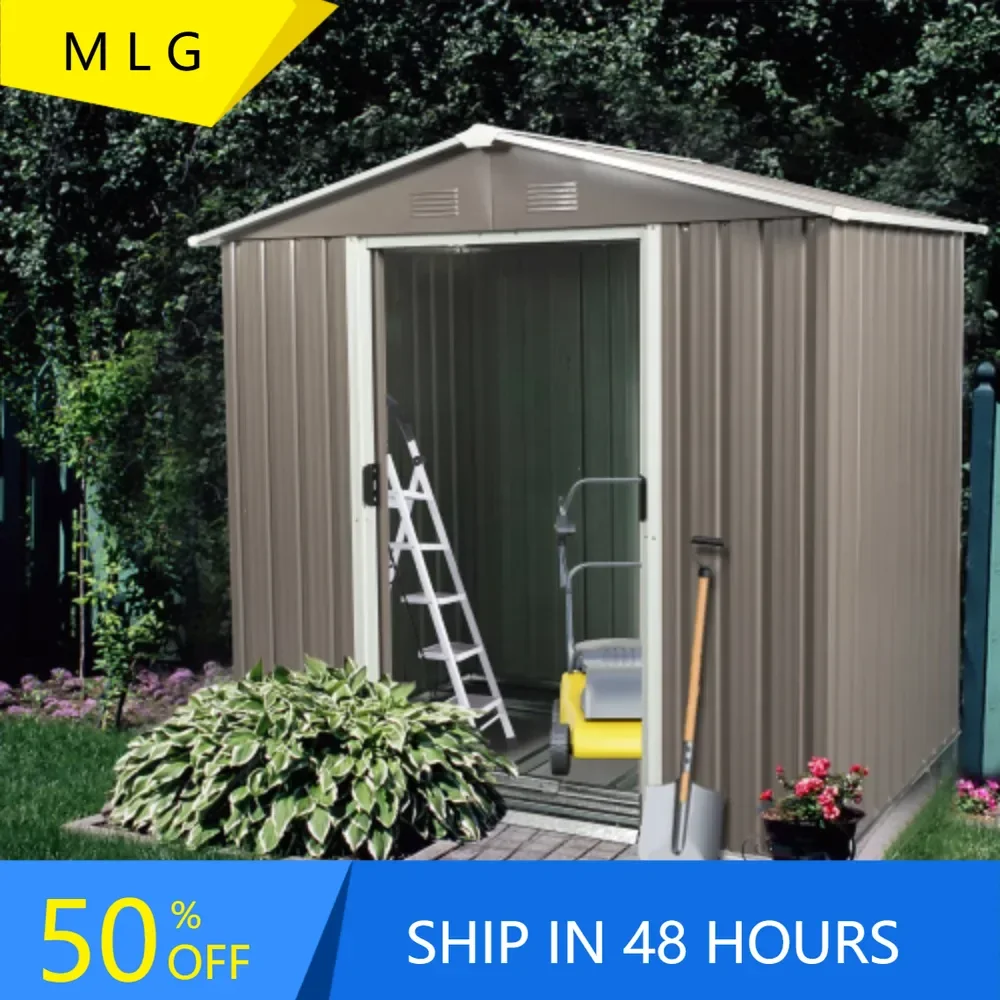 6ft X 5ft Outdoor Metal Storage Shed Gray with Window， Outdoor Storage，Shed Storage Buildings，Sheds for Storage