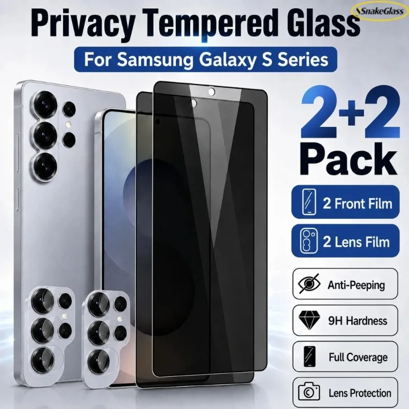 4-in-1 Anti-Spionage Panzerglas für Galaxy S26 S24 Ultra S23 S22 Sichtschutz-Displayschutzfolie für Samsung S21 S25 Plus S24 S23 S20 FE