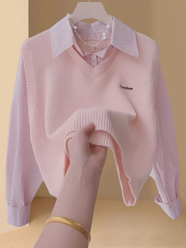 بلوزة نسائية أنيقة منسوجة بتصميم مرقع، موديل خريفي جديد، أكمام طويلة، نحيفة، بأسلوب فرنسي