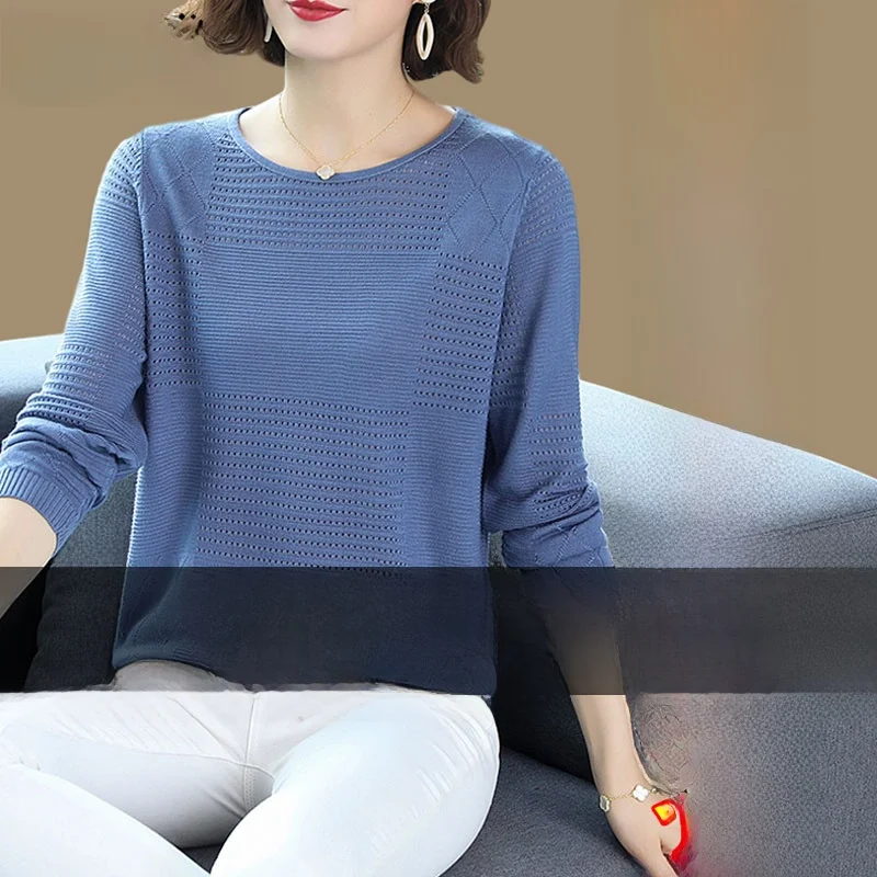 

Women's Knitted Long Sleeve Base Shirt Moisture Wicking Color round Neck Regular Gauge Wool Blend Commute Style Sweater