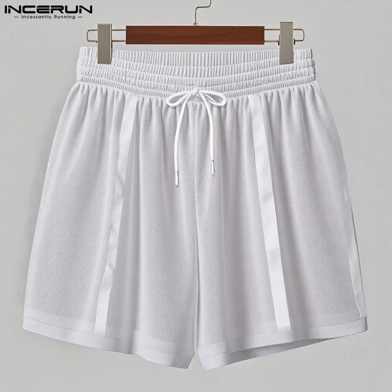 

INCERUN Men Shorts Mesh Patchwork Drawstring Loose Transparent Male Shorts Streetwear Summer 2025 Sexy Vacation Men Bottoms
