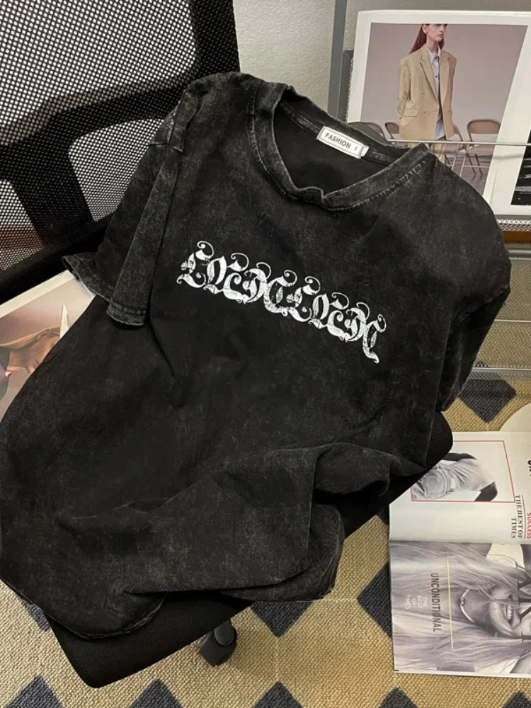 

Juspinice американская ретро стираная старая футболка мужская с короткими рукавами летняя японская уличная хип-хоп трендовая свободная футболка для пар