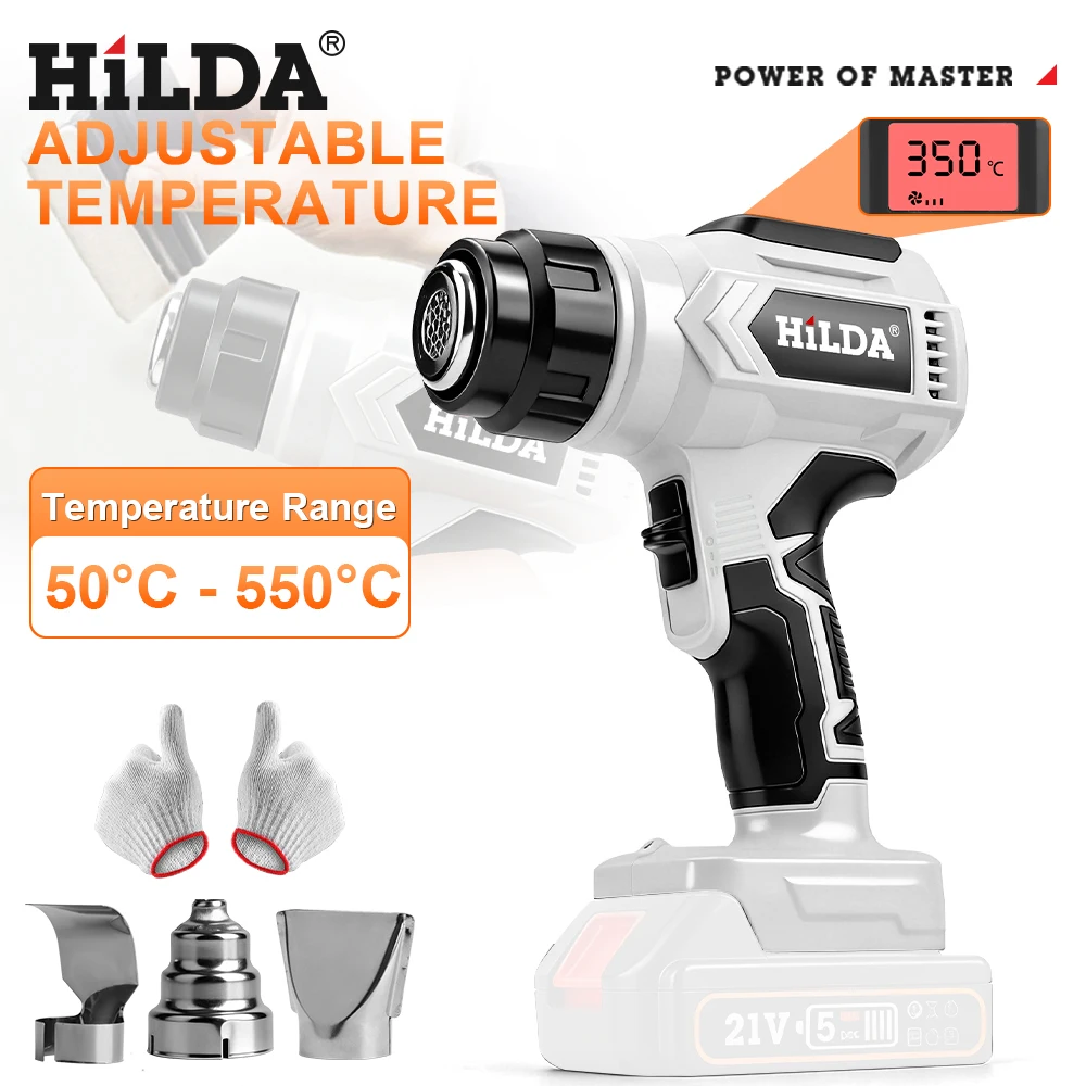 

Термофен HILDA с насадками для аккумулятора Makita 21В, с регулируемой и фиксированной температурой