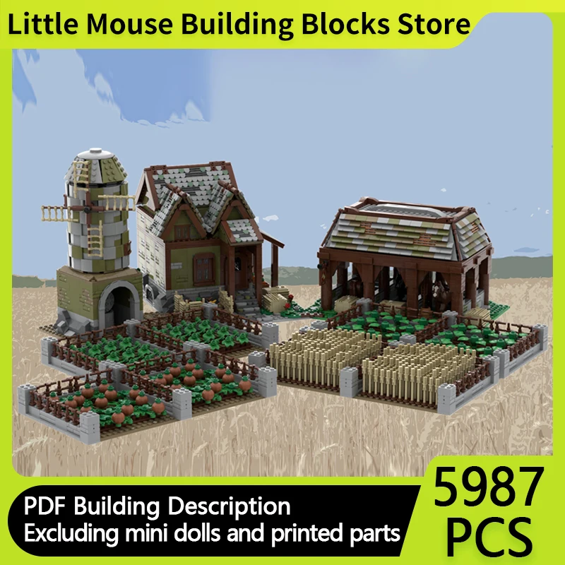 

Medieval Castle Model MOC Building Bricks Farm Field Stable Windmill Modular Technology Gift Holiday Assemble Children Toys Suit