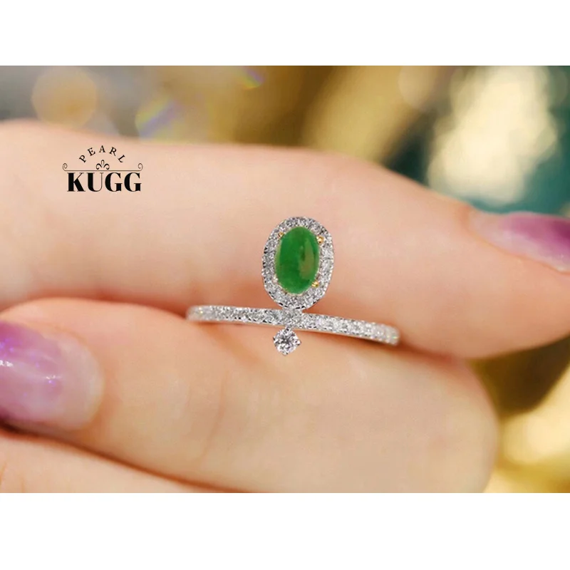 KUGG 100% 18K White Gold Rings Luxury Diamond Jewelry Natural Emerald Ring for Women Fashion INS Style High Wedding Jewelry