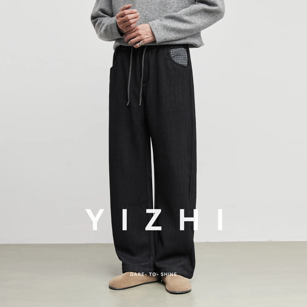 

Fashion Men's Fleece-Lined Thickened Casual Pants 2025 Autumn Winter New Men's Retro Solid Color Straight Leg Sports Pants