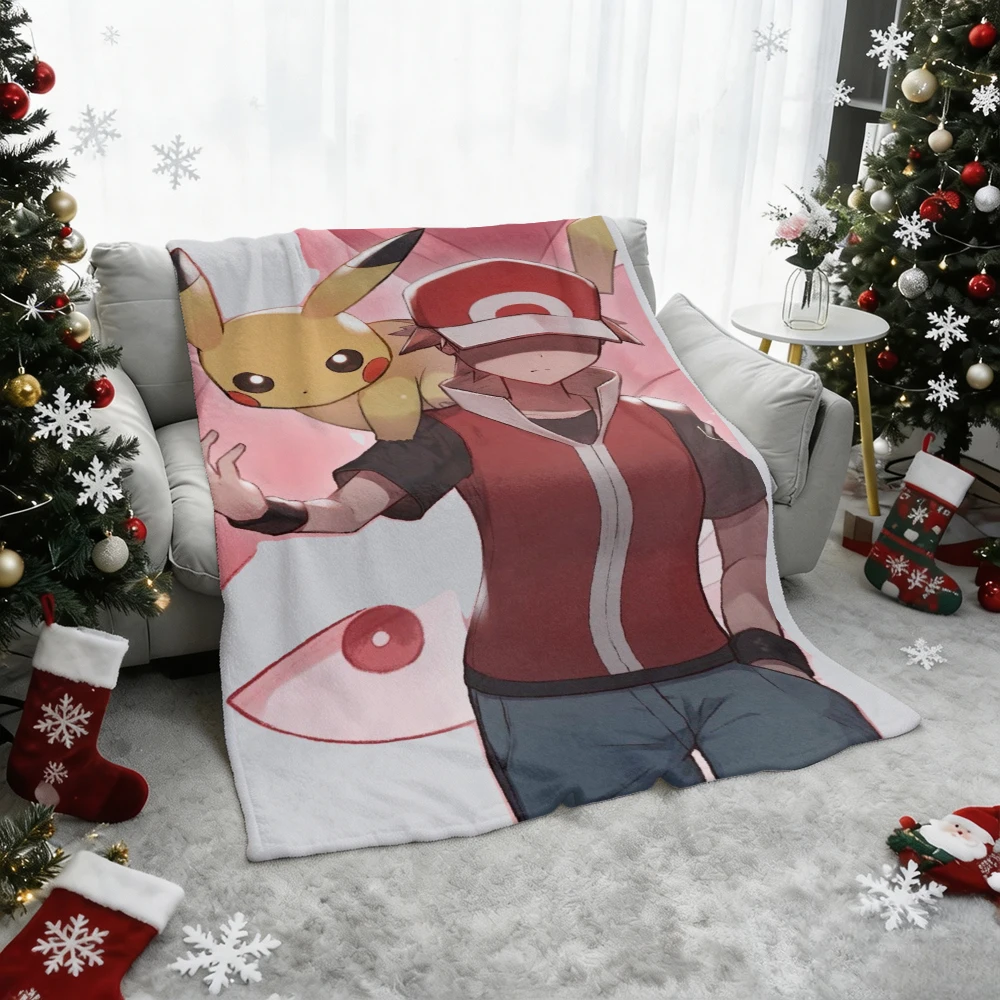 Pokemon Ash Pikachu Flannel Throw Blanket Soft Warm Cartoon Blanket for Sofa Bed Home Decor Kids Gift