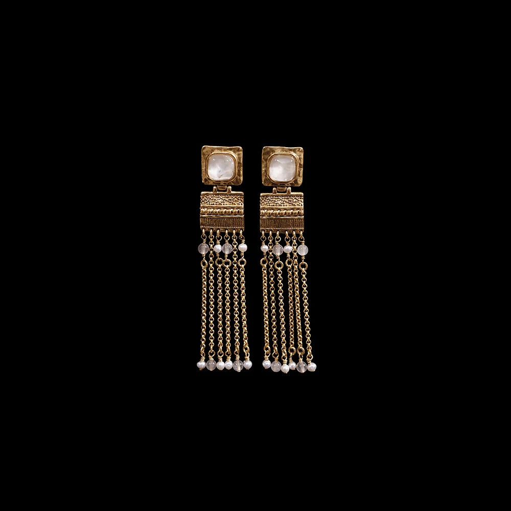 

AB/ Copper alloy tassel drop earrings natural pearl and cystal stud earrings