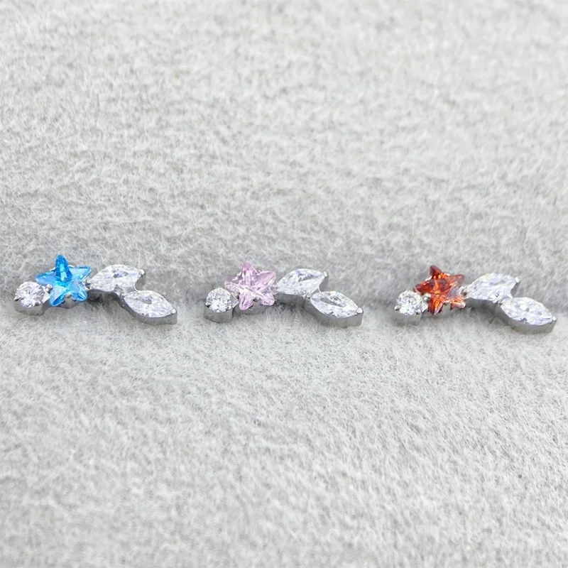 F136 Titan Sternförmiger Zirkonia-Lippenpiercingring mit Innengewinde für Labret, Tragus, Helix, Knorpel, Nasenschmuck, Ohrringe – Detail 6