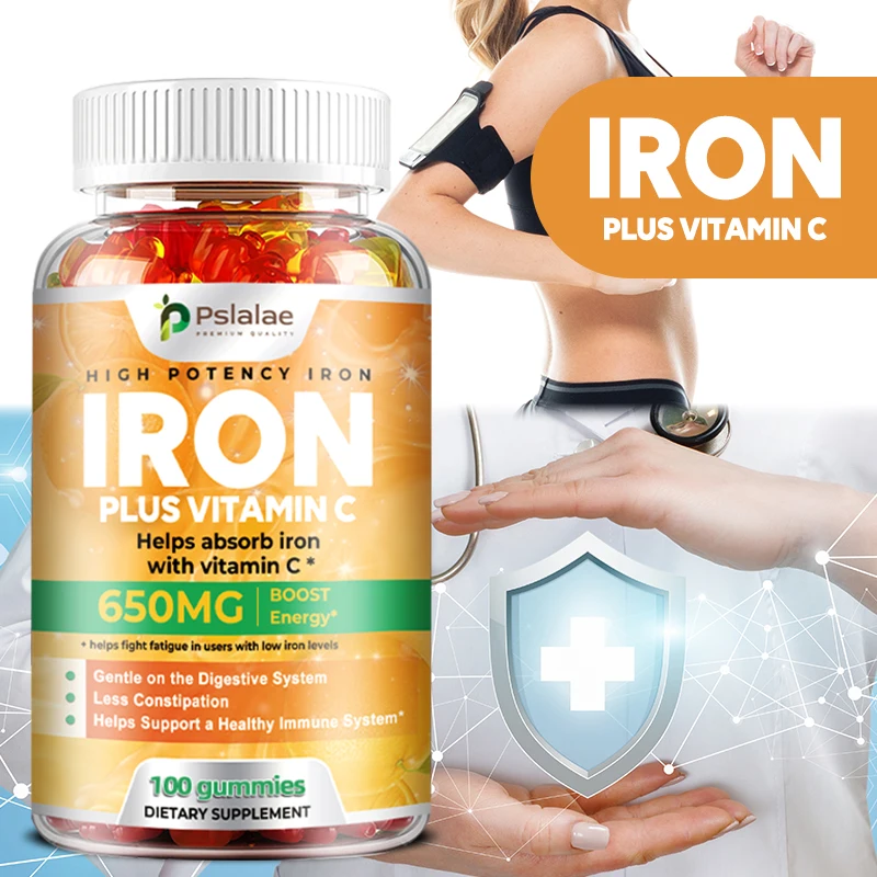 

Iron and Vitamin C Gummies - Increase Energy, Improve Focus, and Improve Immune Function, Promotes Red Blood Cell Production