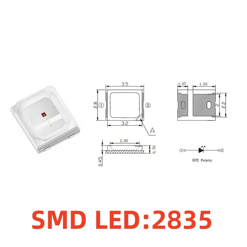 100Pcs SMD LED 2835 0.5W 3V Cold Warm White 6000-6500K LED Lamp Beads Size 2835 Light-Emitting Diode High Bright Quality