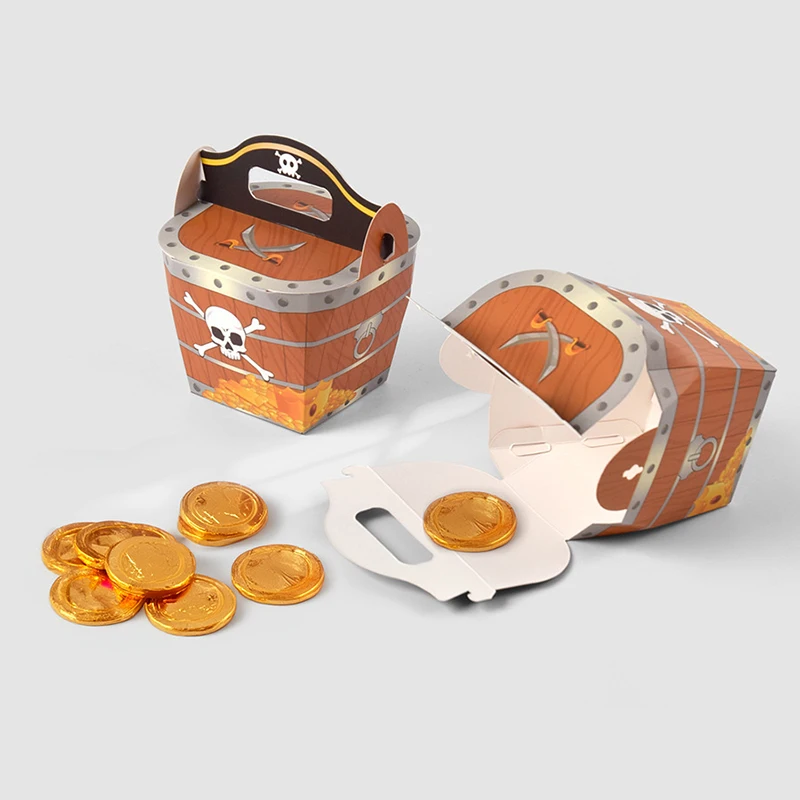 10pcs Pirate Treasure Boxes Paper Candy Gift Box Kids Trick Or Treat Halloween Party Supplies Pirate Themed Birthday Decor