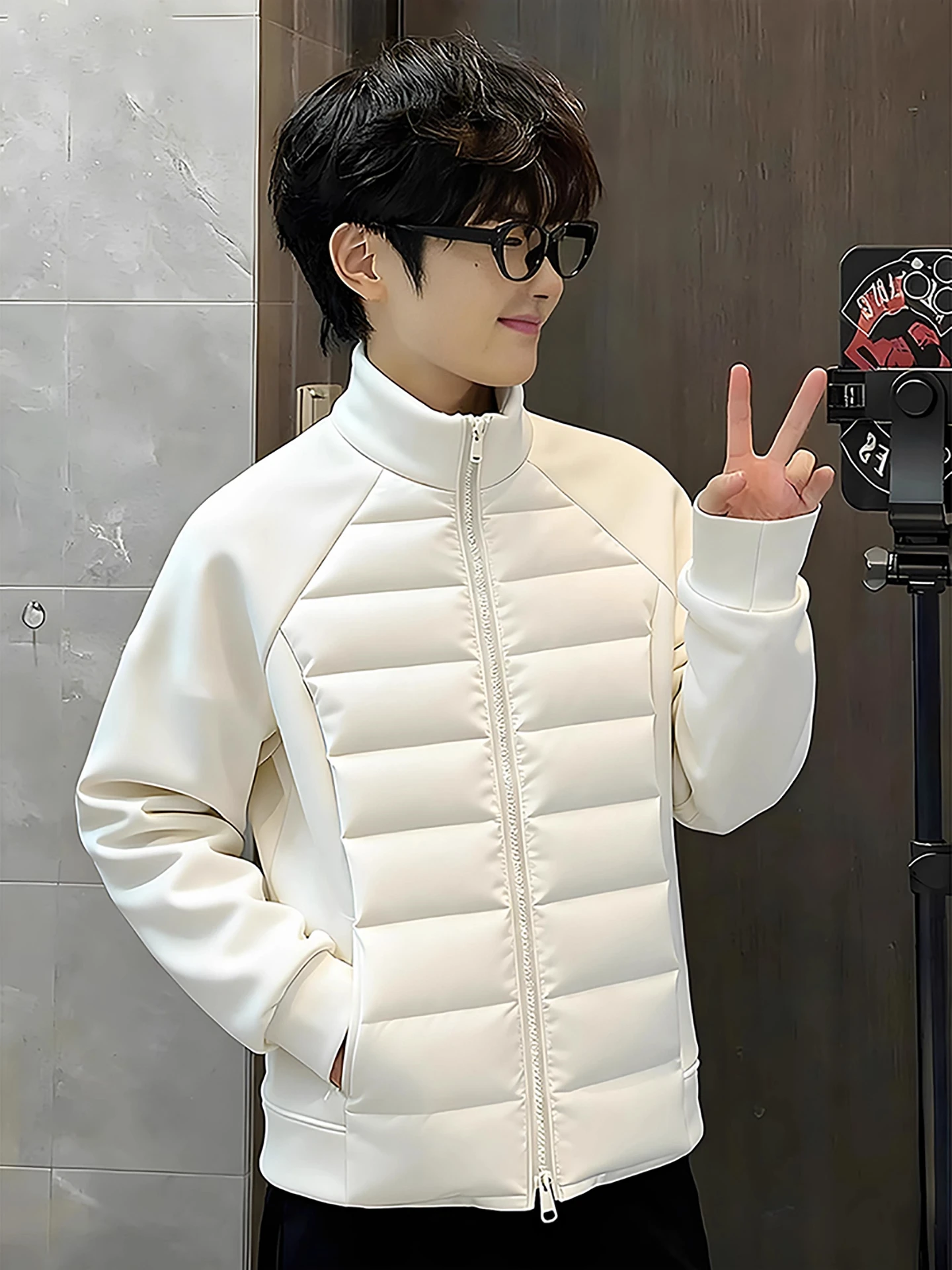 

Мужская легкая лоскутная пуховая хлопковая куртка с капюшоном, зимняя спортивная облегающая теплая хлопковая верхняя одежда, цвет застежки-молния