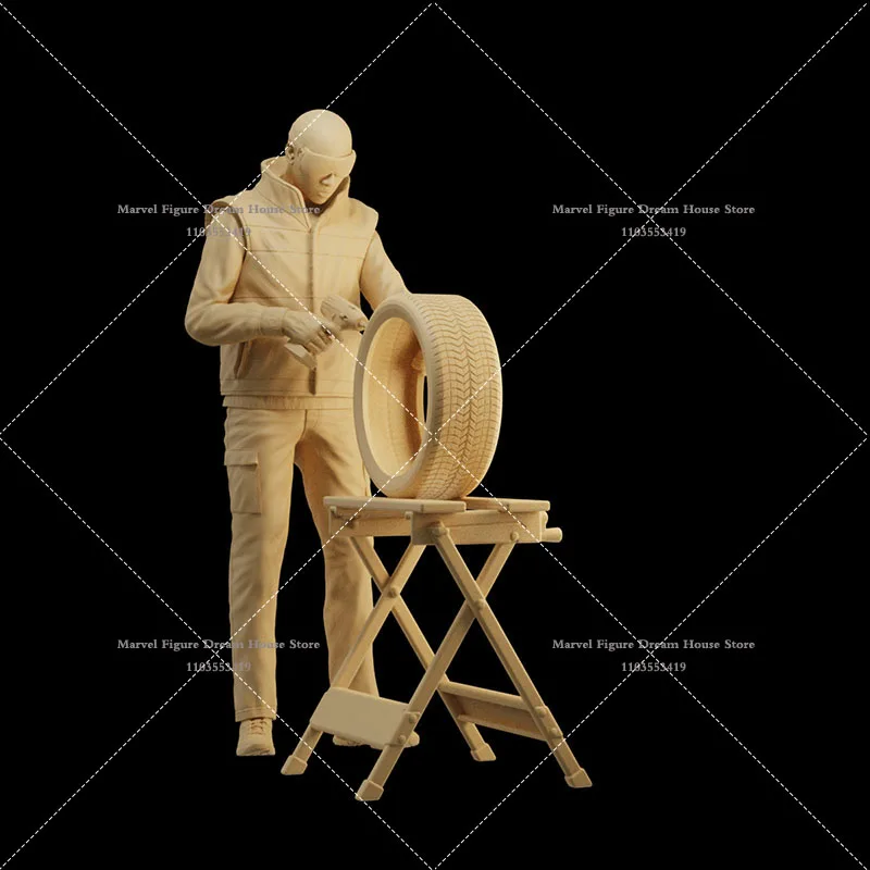 Miniatur-Szenenzubehör im Maßstab 1:64, weißes Modell, unbezahlter Reifen, Mechaniker, Sprühmaler, Installationsarbeiter, Mini-Actionfigur