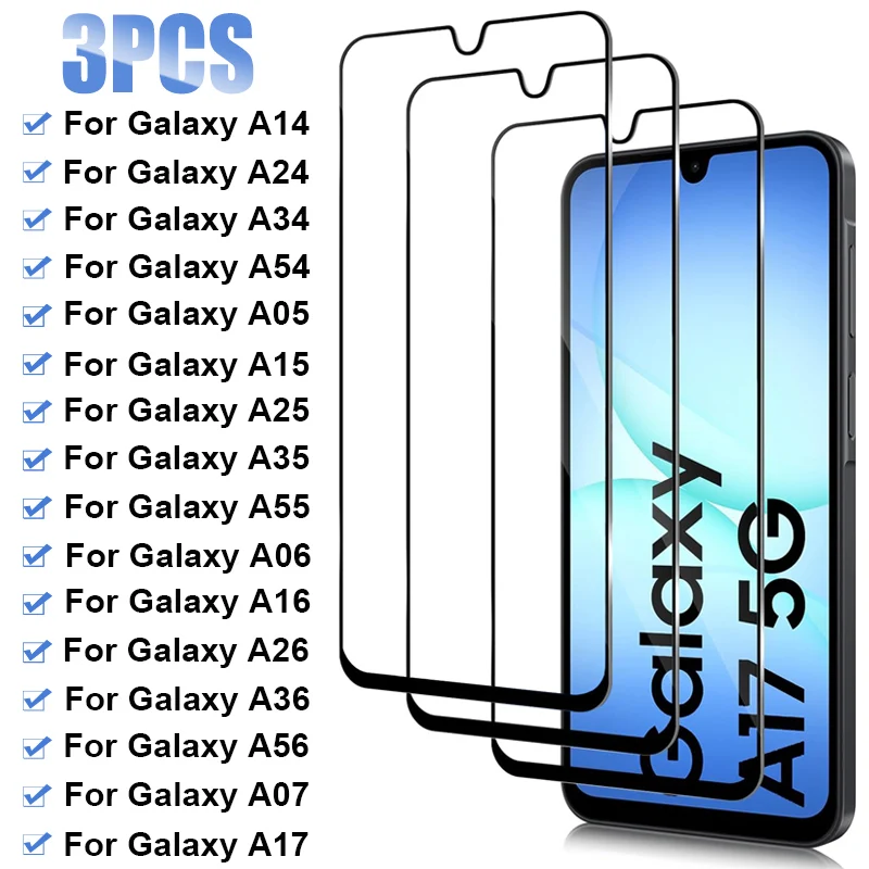 

3 шт. закаленное стекло для Samsung Galaxy A55 A35 A25 A15 A05S A54 A34 A14 Защитная пленка для экрана Samsung A16 A36 A56 A06S A26 A17