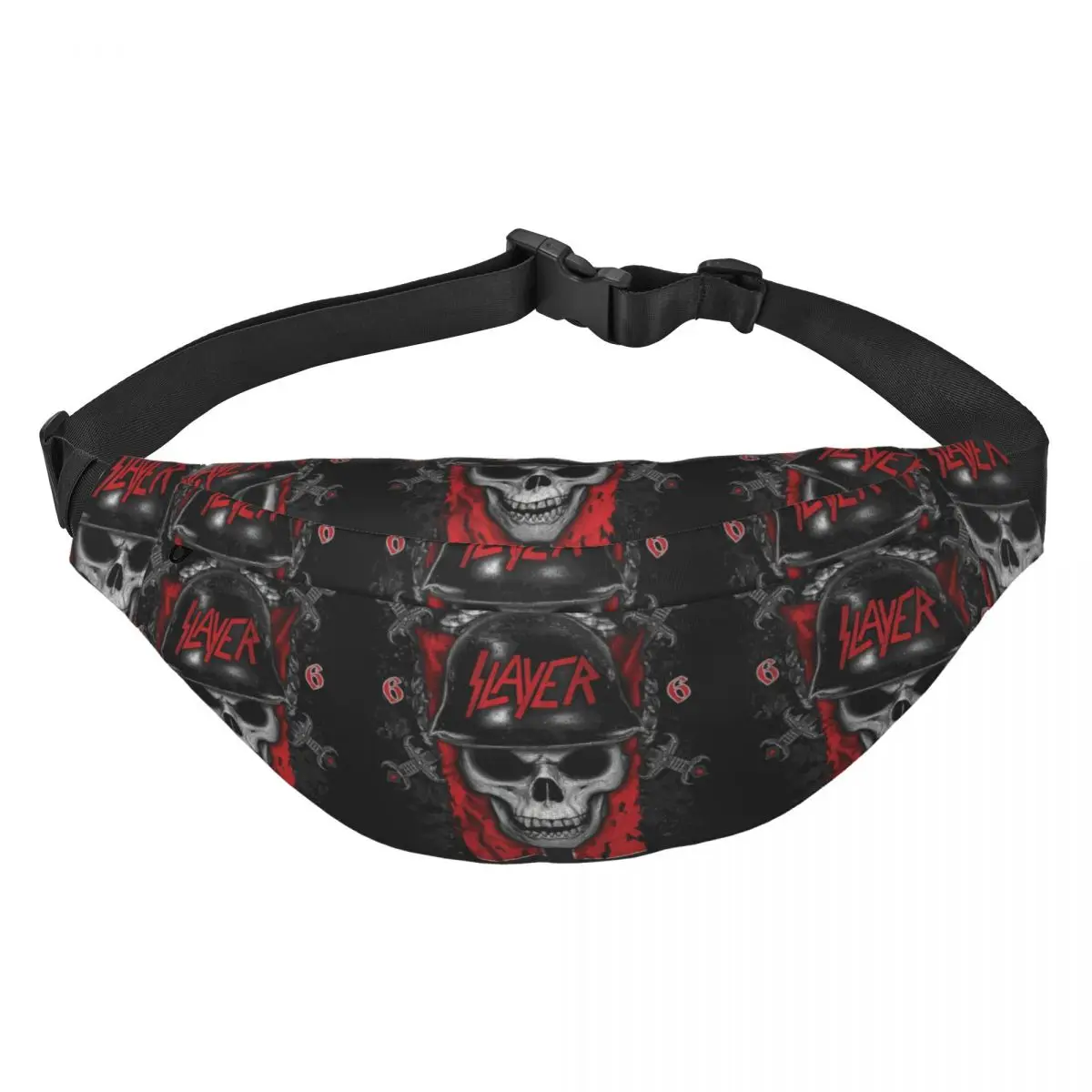 

Custom Cool Slayers Thrash Metal Band Skull Fanny Pack Women Men Sling Crossbody Waist Bag for Hiking Phone Money Pouch